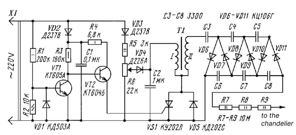 Electrical diagram of the Chizhevsky lamp