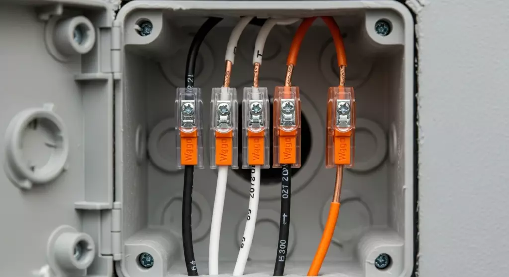 Connecting electrical wires in a remote junction box for LED wafer light installation