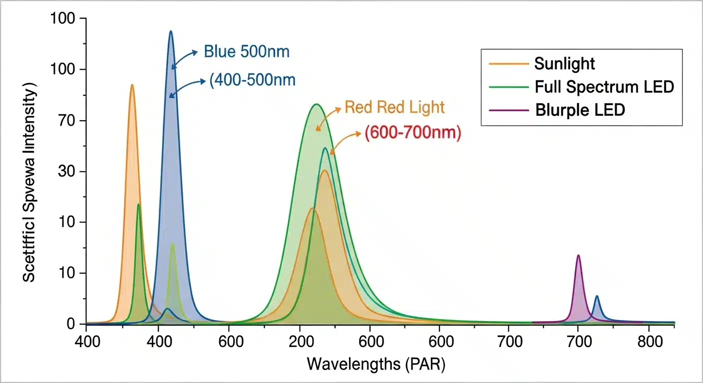 Graph showing photosynthetic active radiation spectrum for plant growth