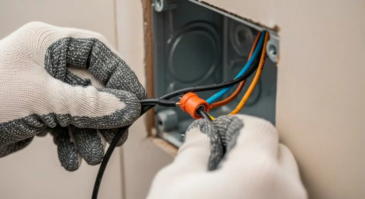 Electrician connecting wires to a 3-way dimmer switch using wire nuts