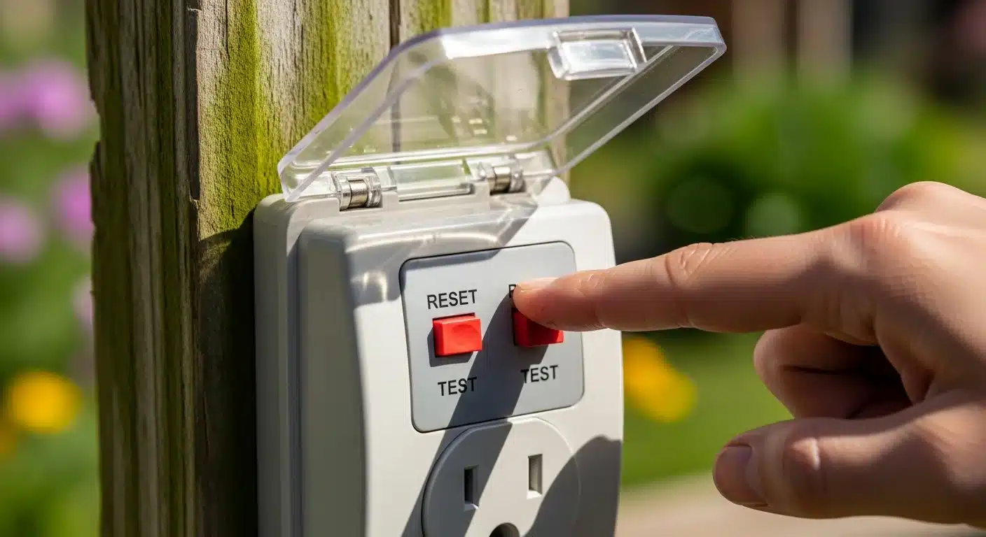 Resetting an outdoor GFCI outlet for landscape lighting troubleshooting