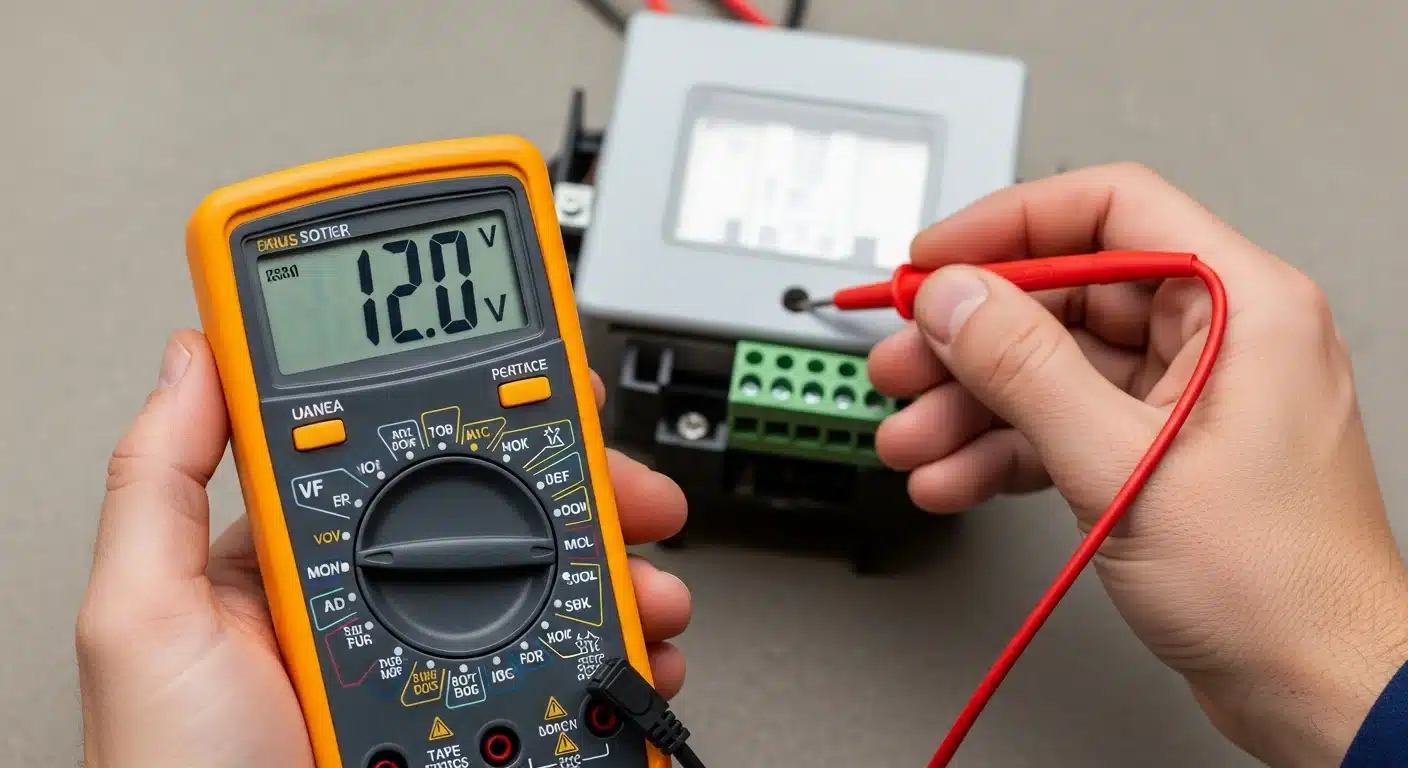 Using a multimeter to test voltage at landscape lighting transformer