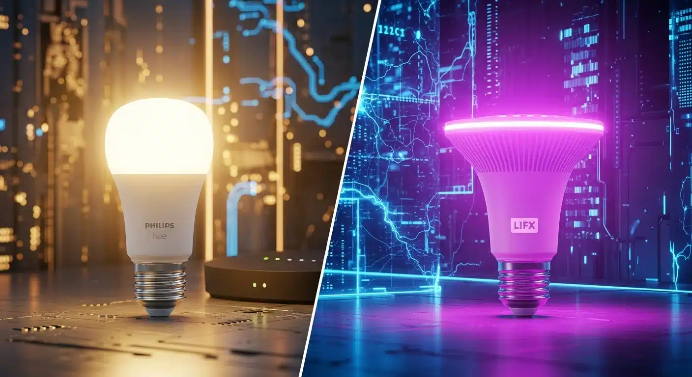 Side by side comparison of Philips Hue and LIFX smart bulbs